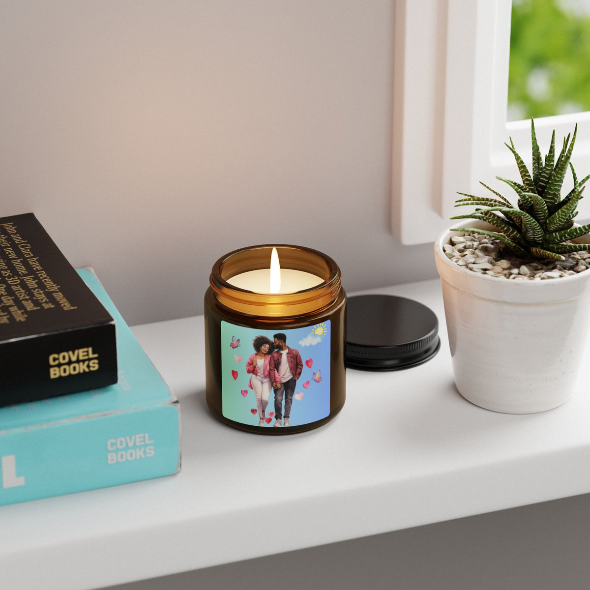 Hearts and Butterflies-Scented Soy Candle (Multi-Size, Amber Jar)
