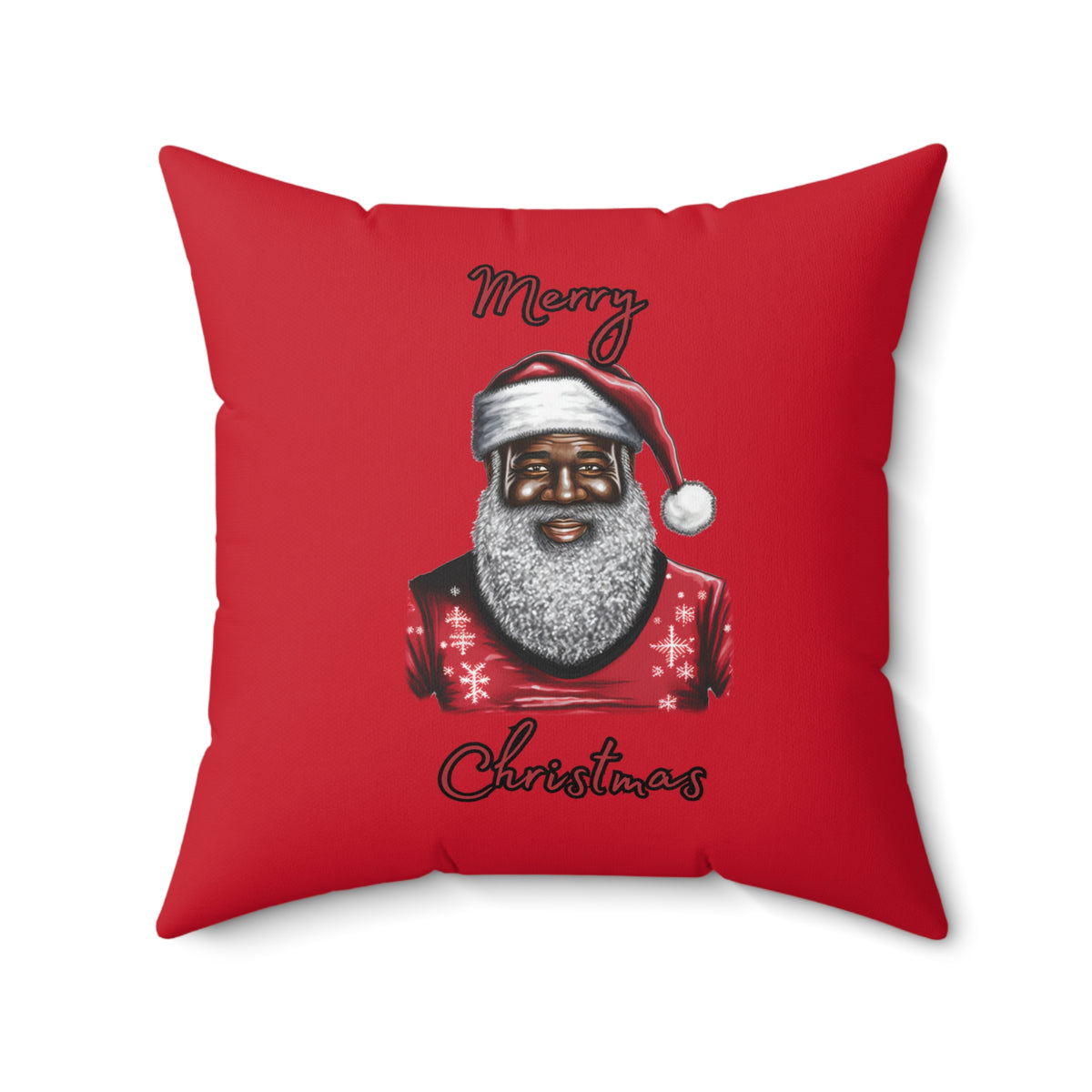 Black Santa-Spun Polyester Square Pillow (Dk Red)