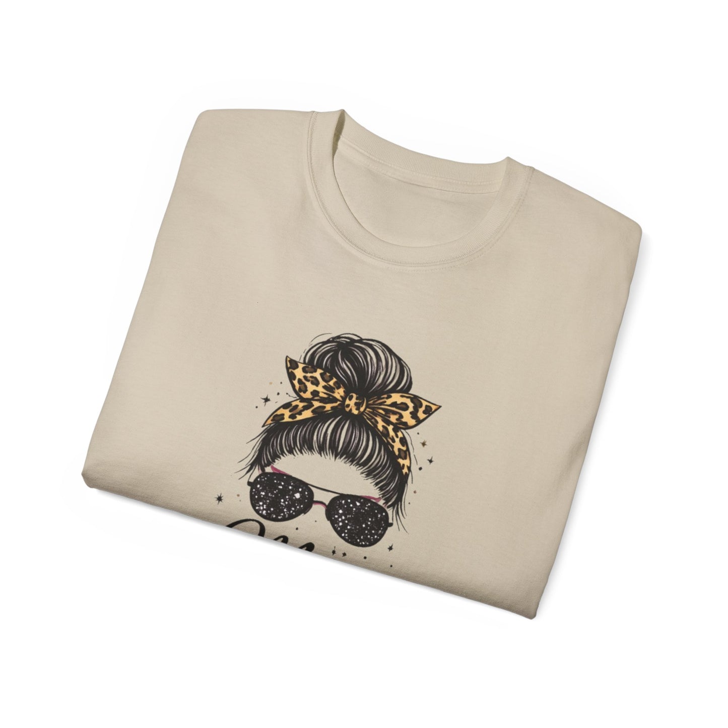 Mom Life Tee — Leopard Bandana Messy Bun Graphic Shirt for Moms
