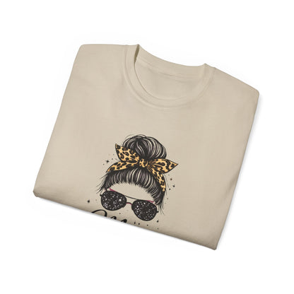 Mom Life Tee — Leopard Bandana Messy Bun Graphic Shirt for Moms
