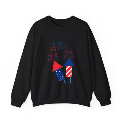 4th of July Fireworks Crewneck Sweatshirt - "Happy 4th of July" Patriotic Rockets