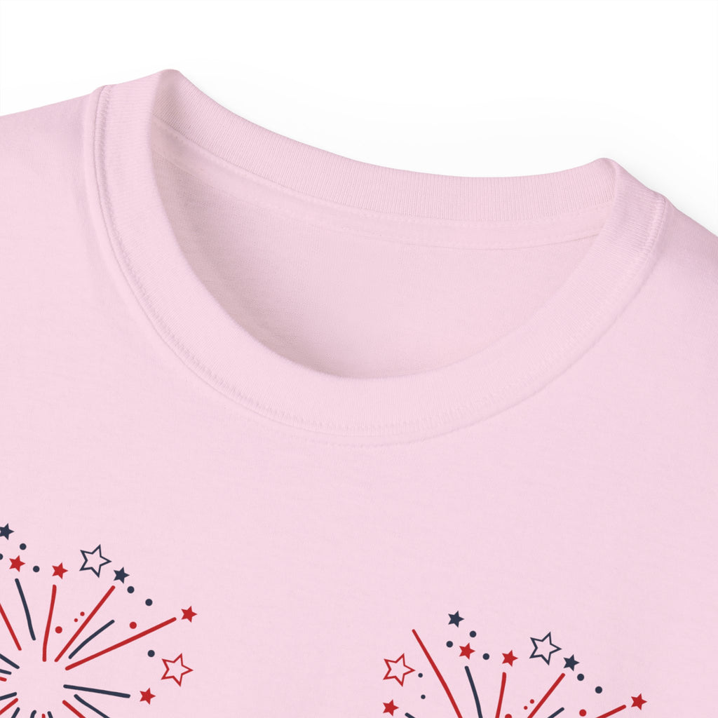 4th of July Fireworks Tee - "Happy 4th of July" Patriotic Cotton Shirt