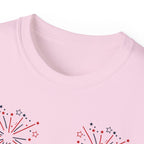 4th of July Fireworks Tee - "Happy 4th of July" Patriotic Cotton Shirt