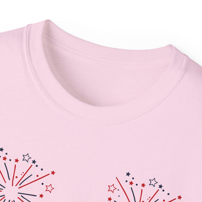 4th of July Fireworks Tee - "Happy 4th of July" Patriotic Cotton Shirt