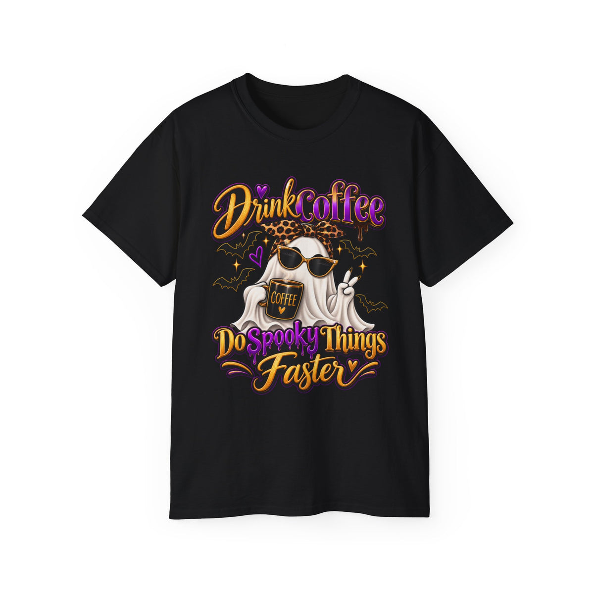 "Drink Coffee Do Spooky Things Faster" Enhanced Halloween Ghost Shirt
