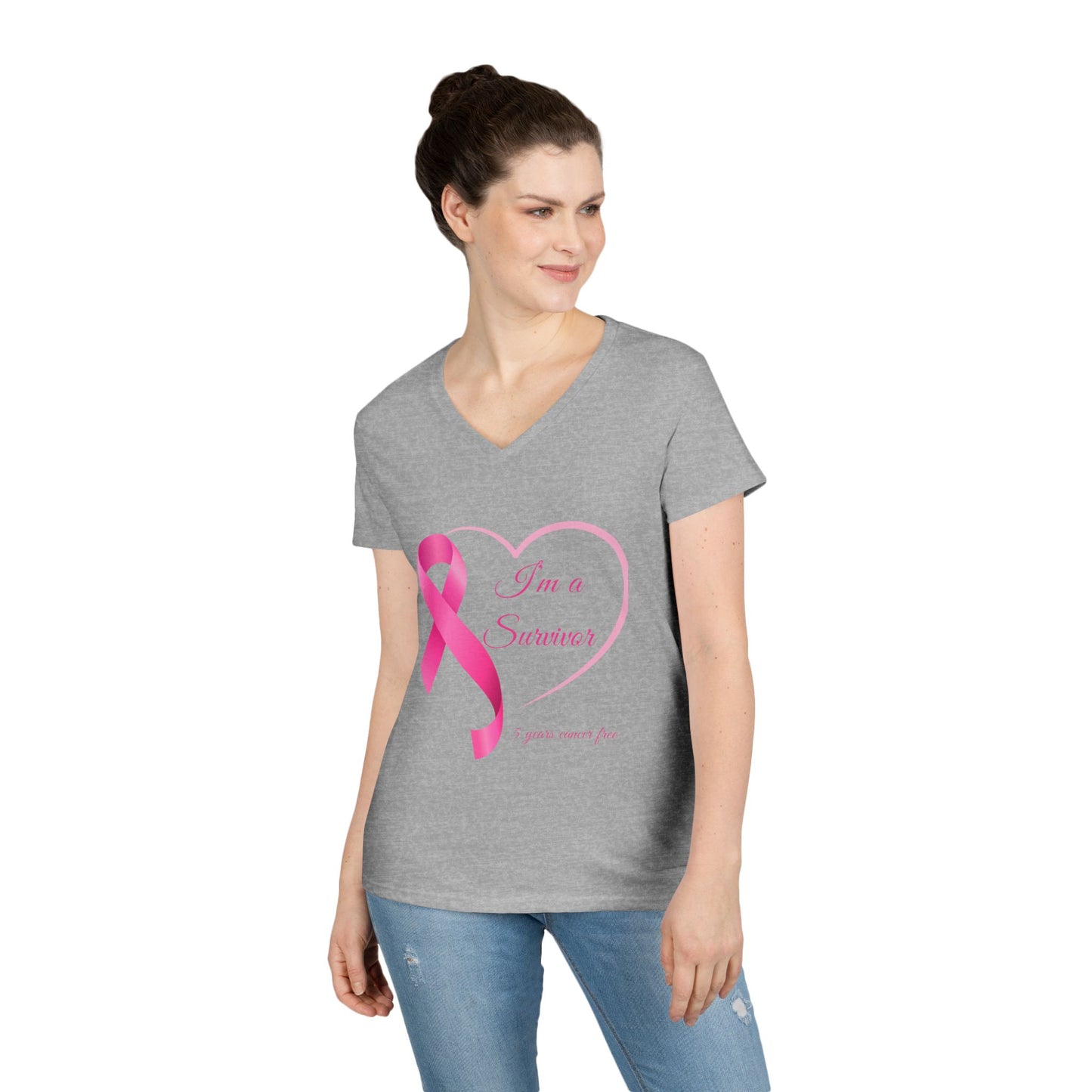 Breast Cancer Awareness V-Neck T-Shirt, Survivor Gift, Supportive Tee, Gift for Her, Awareness Month Apparel
