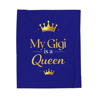 My Gigi Is A Queen Velveteen Plush Blanket (Blue)— Royal Gift for Grandmothers