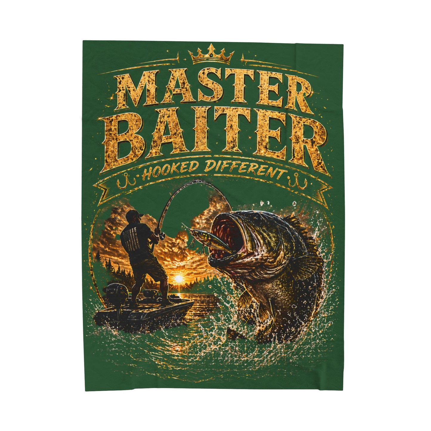 Fishing Blanket - "Master Baiter (Green)" Funny Angler Velveteen Plush Throw