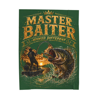 Fishing Blanket - "Master Baiter (Green)" Funny Angler Velveteen Plush Throw