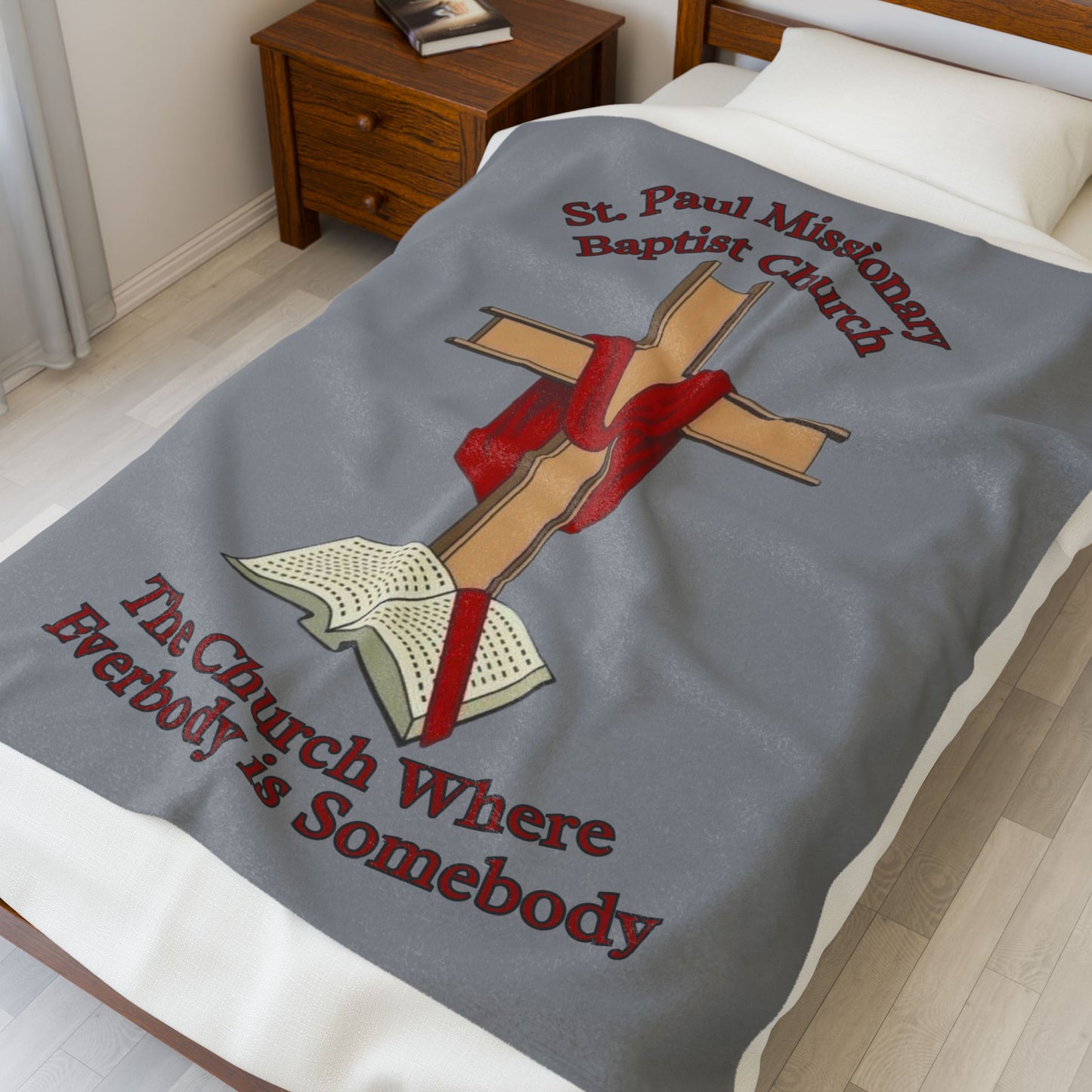 Church Cross Plush Blanket –Grey