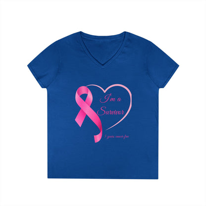 Breast Cancer Awareness V-Neck T-Shirt, Survivor Gift, Supportive Tee, Gift for Her, Awareness Month Apparel