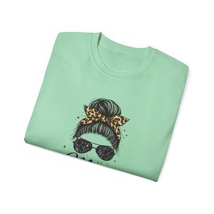 Mom Life Tee — Leopard Bandana Messy Bun Graphic Shirt for Moms