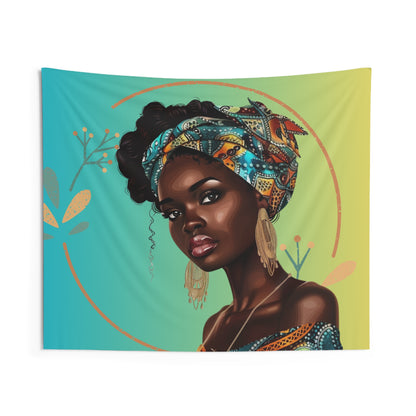 Queen Teal Afrocentric Indoor Wall Tapestry