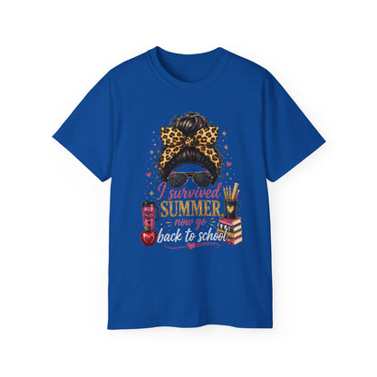"I Survived Summer Now Go Back to School" Graphic Shirt" -Back-to-School Tee  4