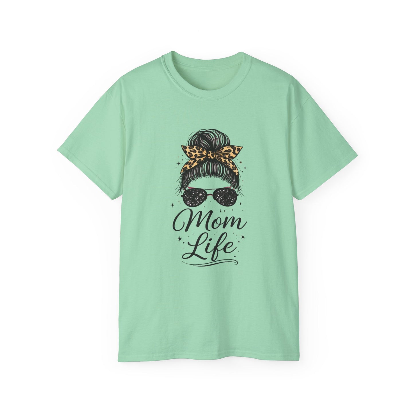 Mom Life Tee — Leopard Bandana Messy Bun Graphic Shirt for Moms