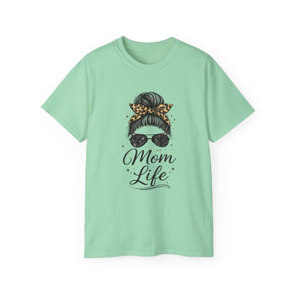 Mom Life Tee — Leopard Bandana Messy Bun Graphic Shirt for Moms