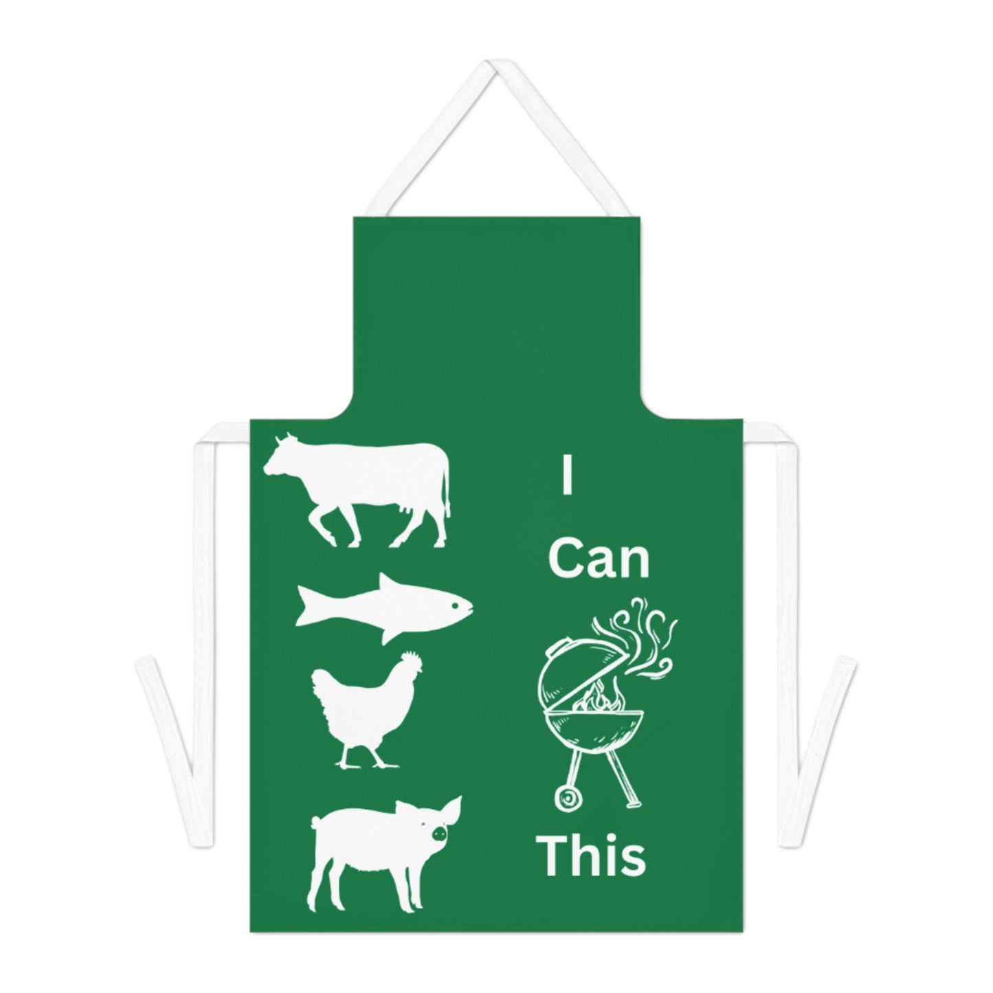 I Can Grill Apron-Dk Green-White