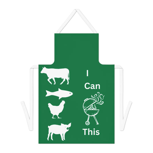 I Can Grill Apron-Dk Green-White