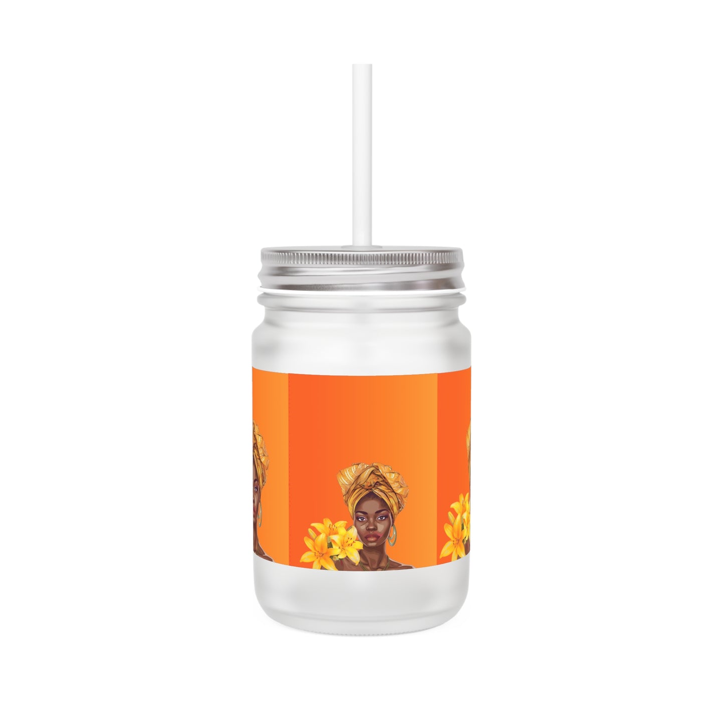 Floral Art Mason Jar with Straw - Afrocentric Design for Summer Parties & Gifts