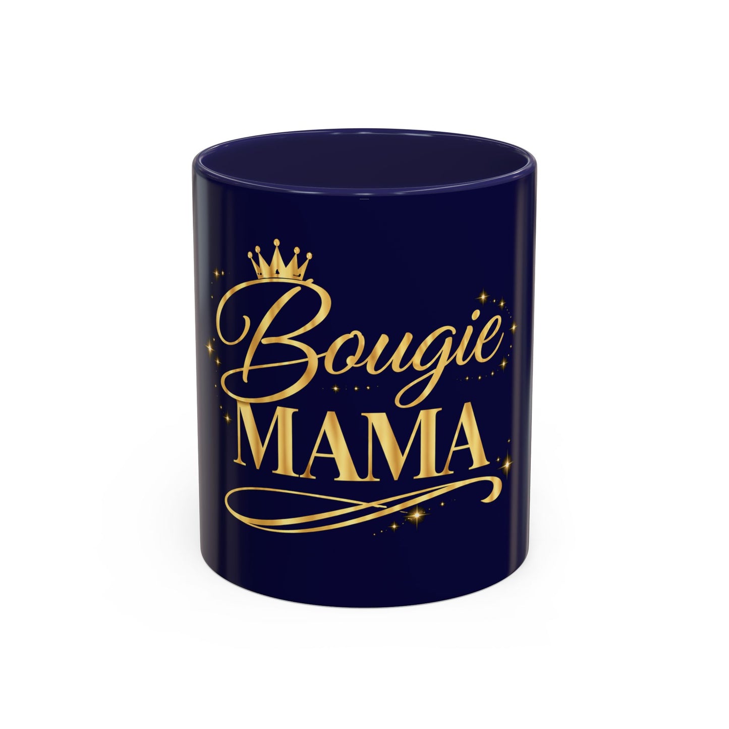 Bougie Mama Accent Coffee Mug (Navy) — Gold Script Mother's Day Gift (11/15 oz)