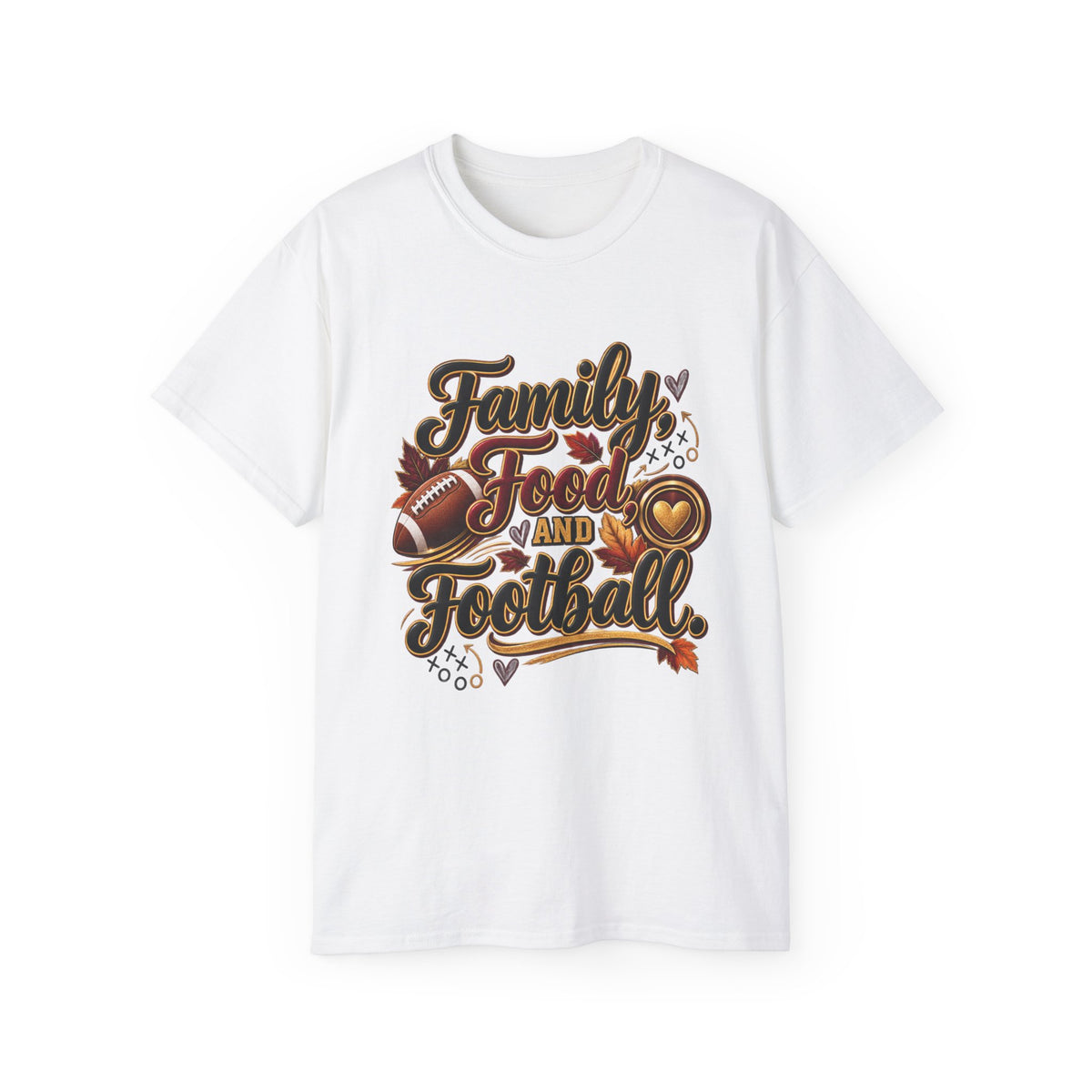 Family, Food and Football T-Shirt — Thanksgiving Game Day Family Tee