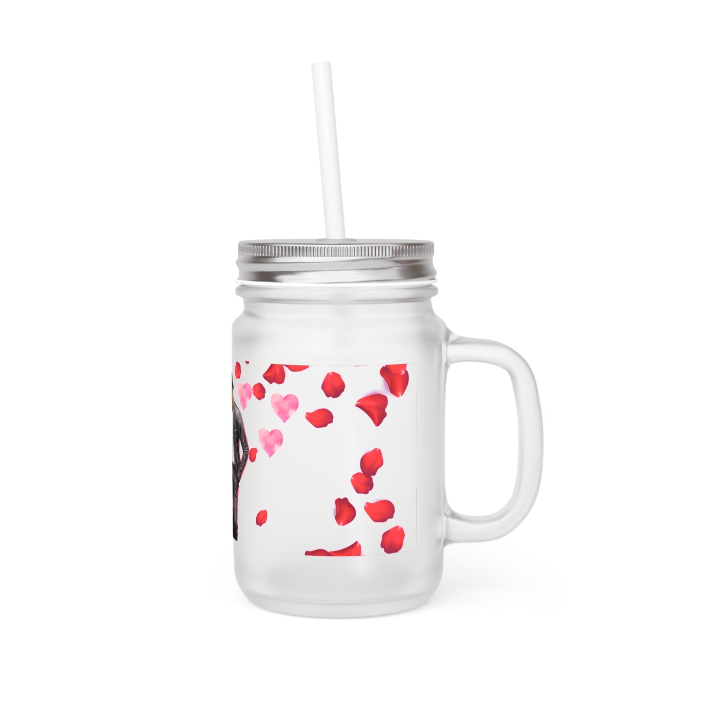 Romantic Heart-Print Mason Jar with Straw - Perfect for Couples and Special Occasions