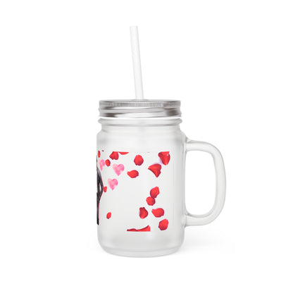 Romantic Heart-Print Mason Jar with Straw - Perfect for Couples and Special Occasions