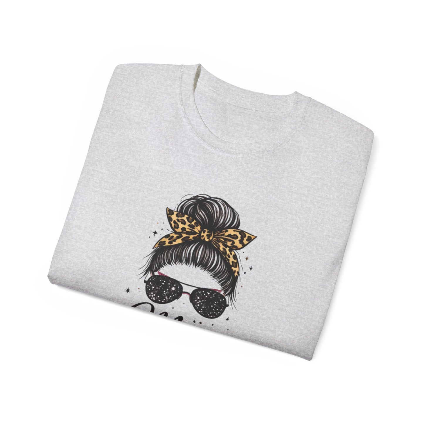 Mom Life Tee — Leopard Bandana Messy Bun Graphic Shirt for Moms