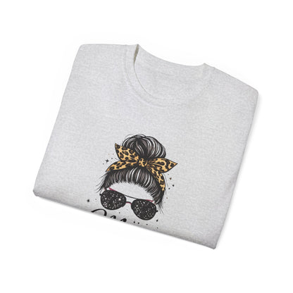 Mom Life Tee — Leopard Bandana Messy Bun Graphic Shirt for Moms