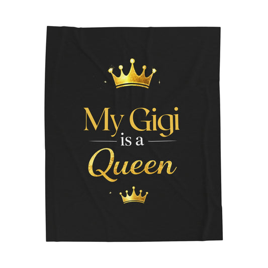 My Gigi Is a Queen Velveteen Plush Blanket (Black) — Gift for Grandmothers