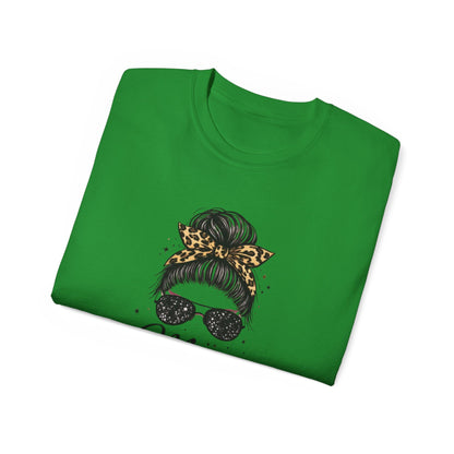 Mom Life Tee — Leopard Bandana Messy Bun Graphic Shirt for Moms