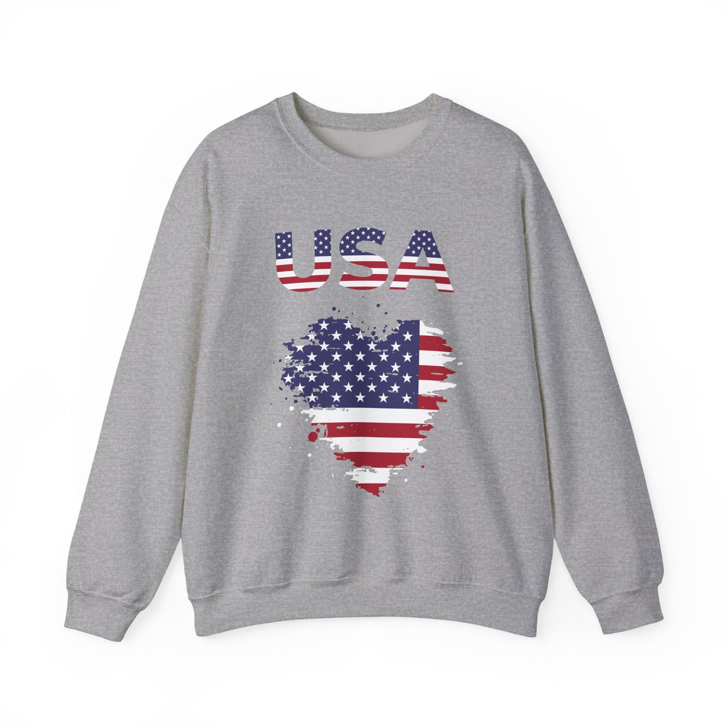 USA Flag Heart Crewneck Sweatshirt — Patriotic American Graphic Pullover