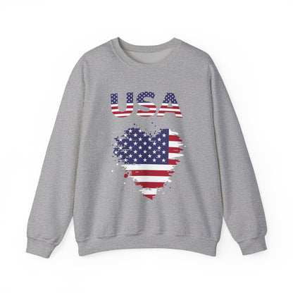 USA Flag Heart Crewneck Sweatshirt — Patriotic American Graphic Pullover