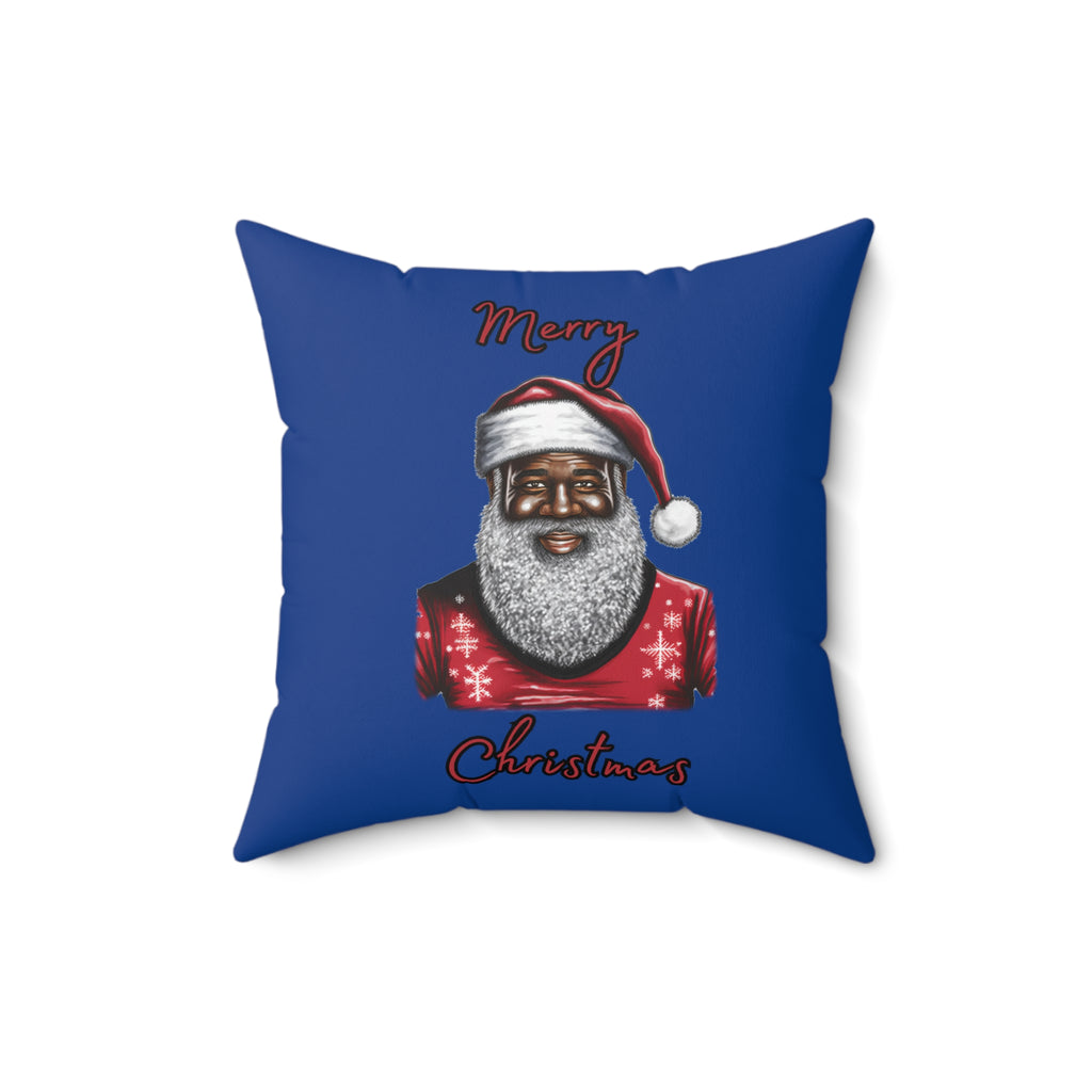 Blk Santa- Polyester Square Pillow (Dk Blue)