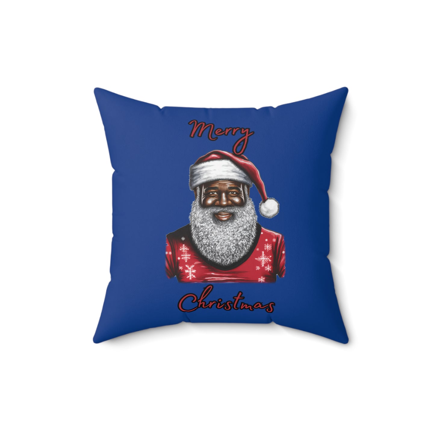 Blk Santa- Polyester Square Pillow (Dk Blue)
