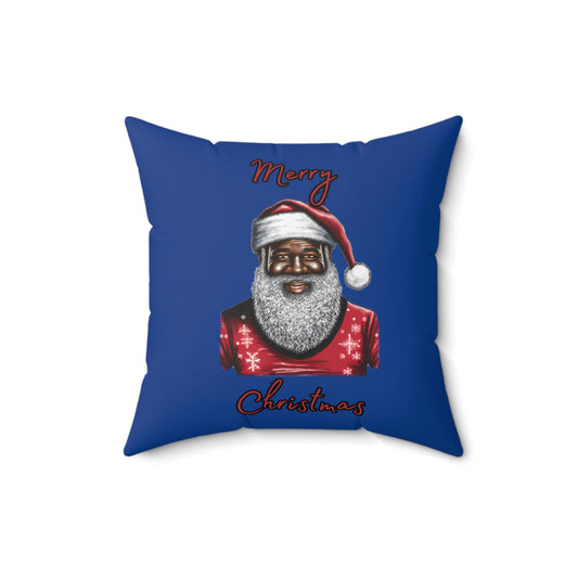 Blk Santa- Polyester Square Pillow (Dk Blue)