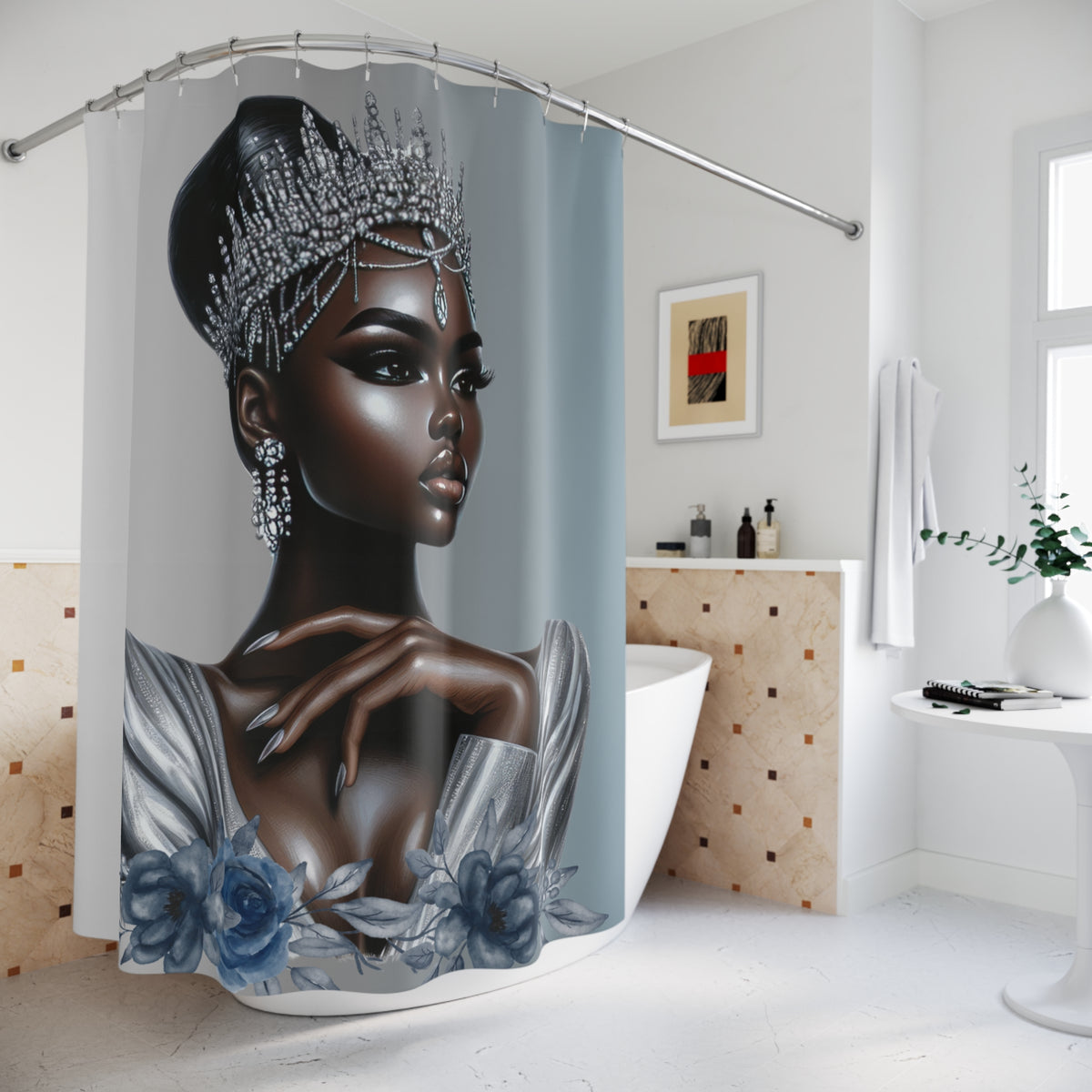 Silver Shower Curtain - African American Queen Design