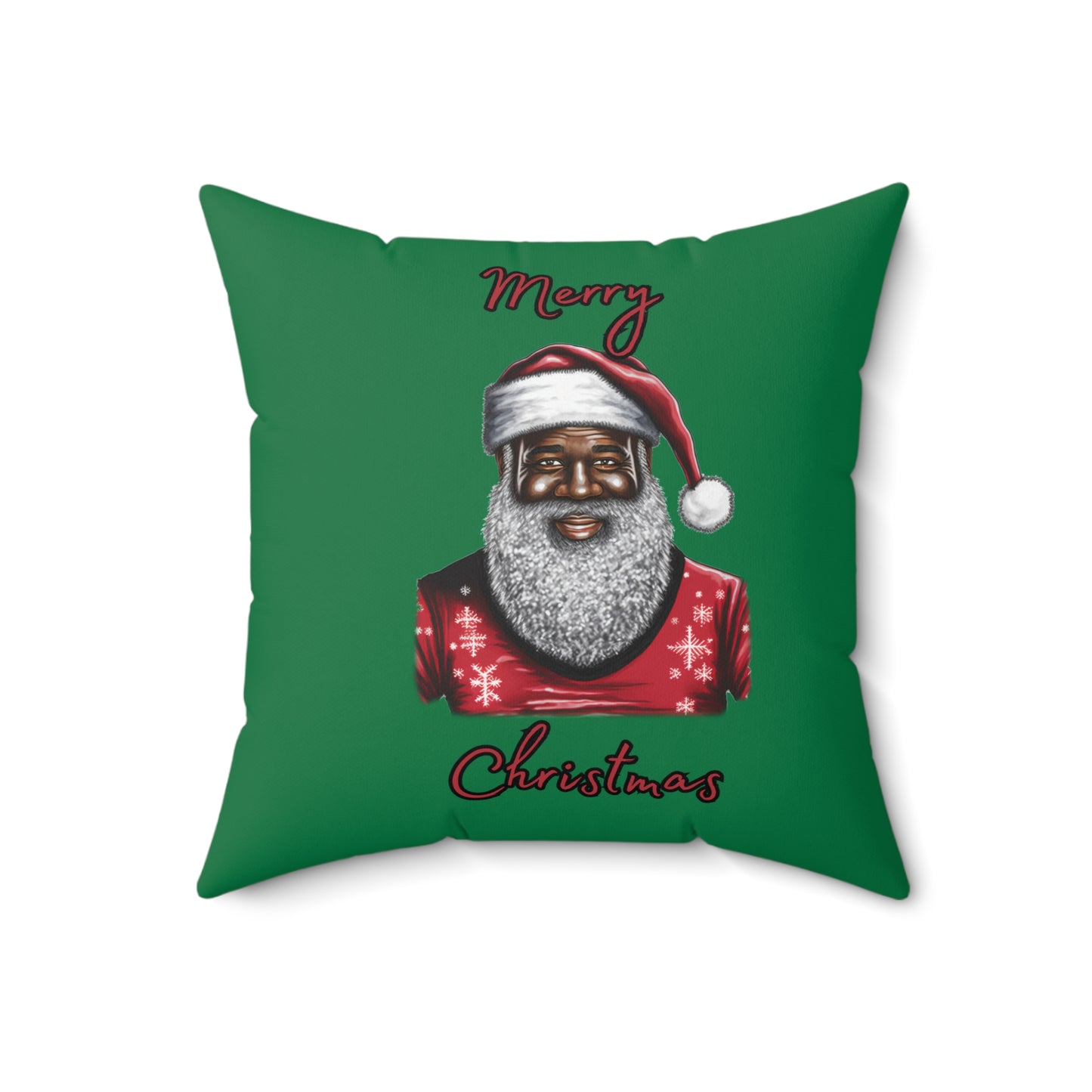 Black Santa-Spun Polyester Square Pillow (Dk Green)