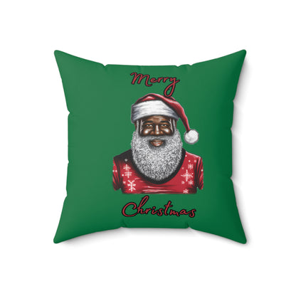 Black Santa-Spun Polyester Square Pillow (Dk Green)