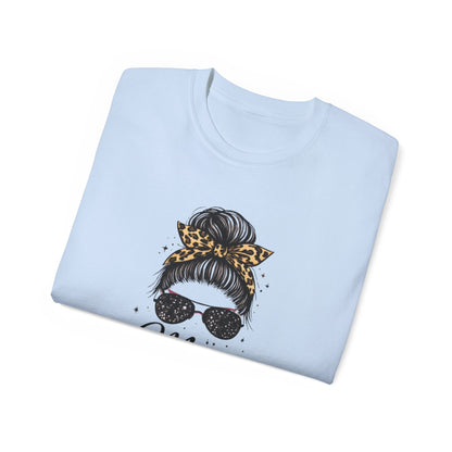 Mom Life Tee — Leopard Bandana Messy Bun Graphic Shirt for Moms