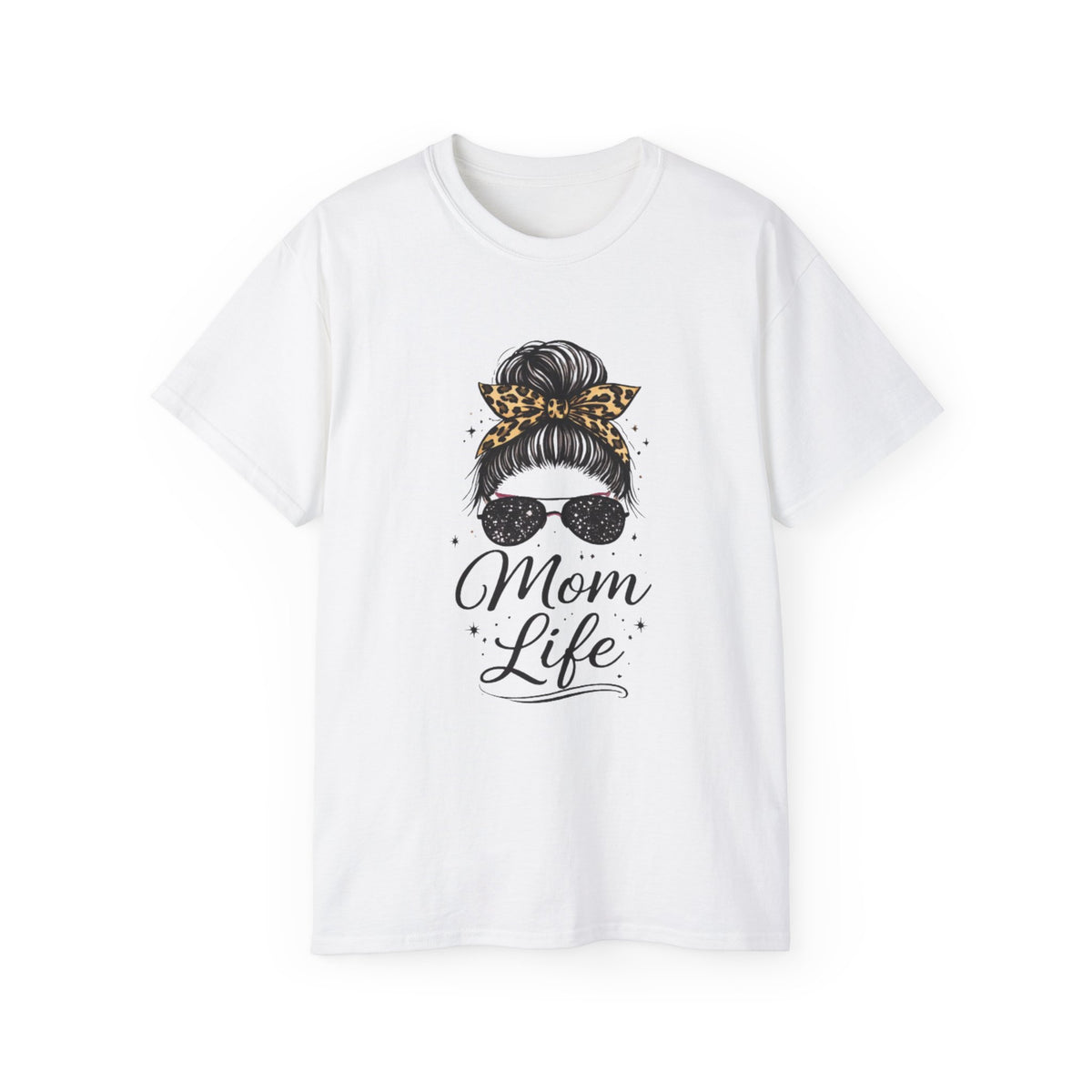 Mom Life Tee — Leopard Bandana Messy Bun Graphic Shirt for Moms