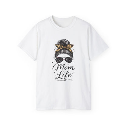 Mom Life Tee — Leopard Bandana Messy Bun Graphic Shirt for Moms