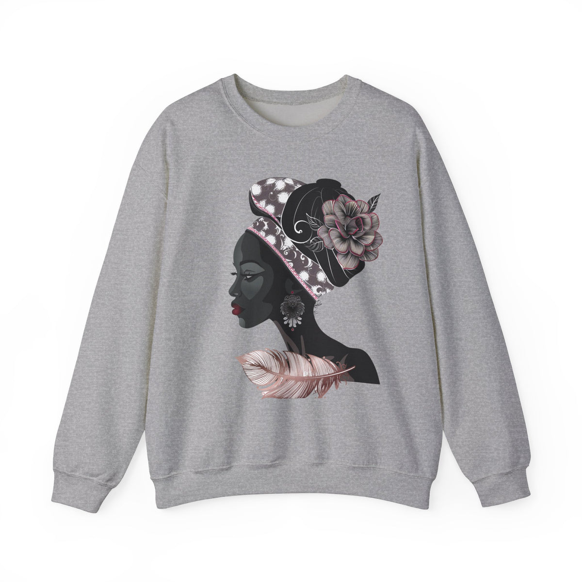 Queen Feather Graphic Crewneck Sweatshirt - Floral Design