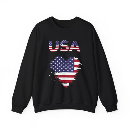 USA Flag Heart Crewneck Sweatshirt — Patriotic American Graphic Pullover