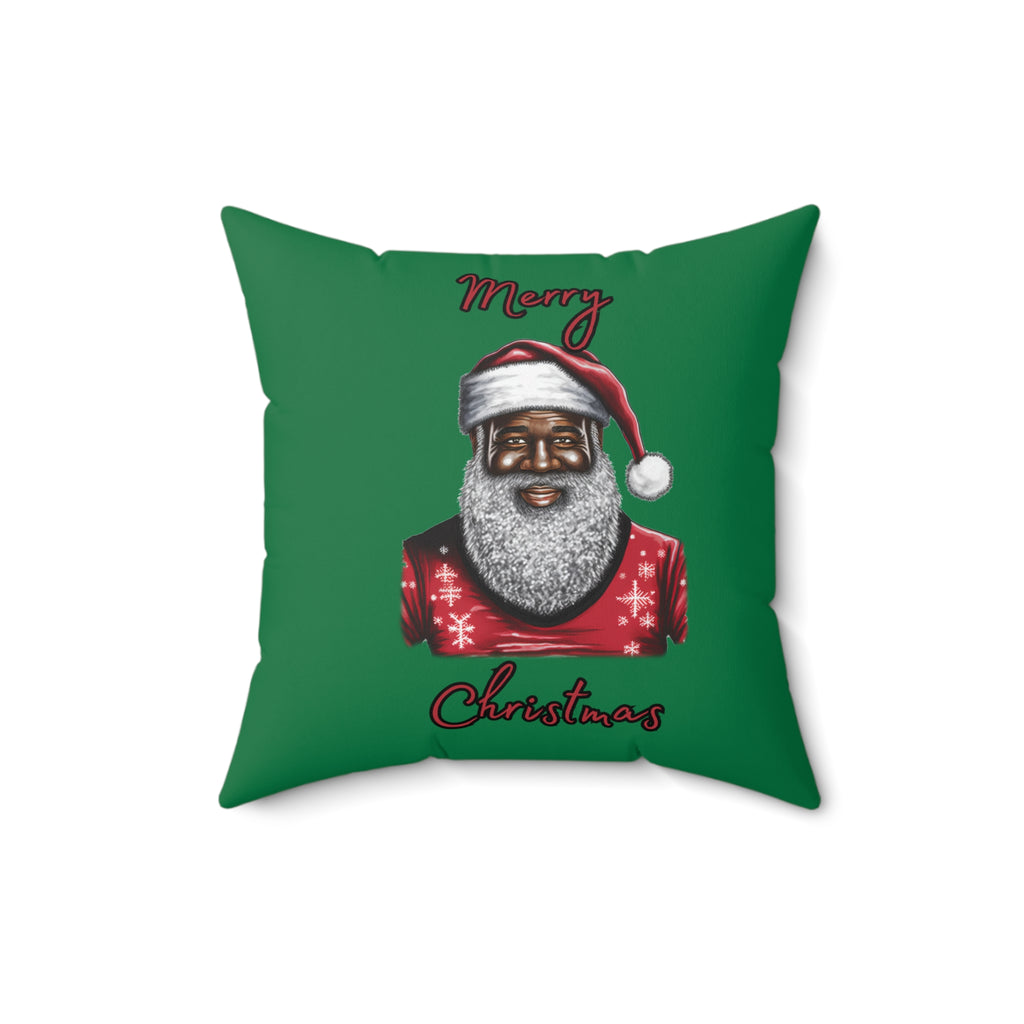 Black Santa-Spun Polyester Square Pillow (Dk Green)