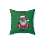Black Santa-Spun Polyester Square Pillow (Dk Green)