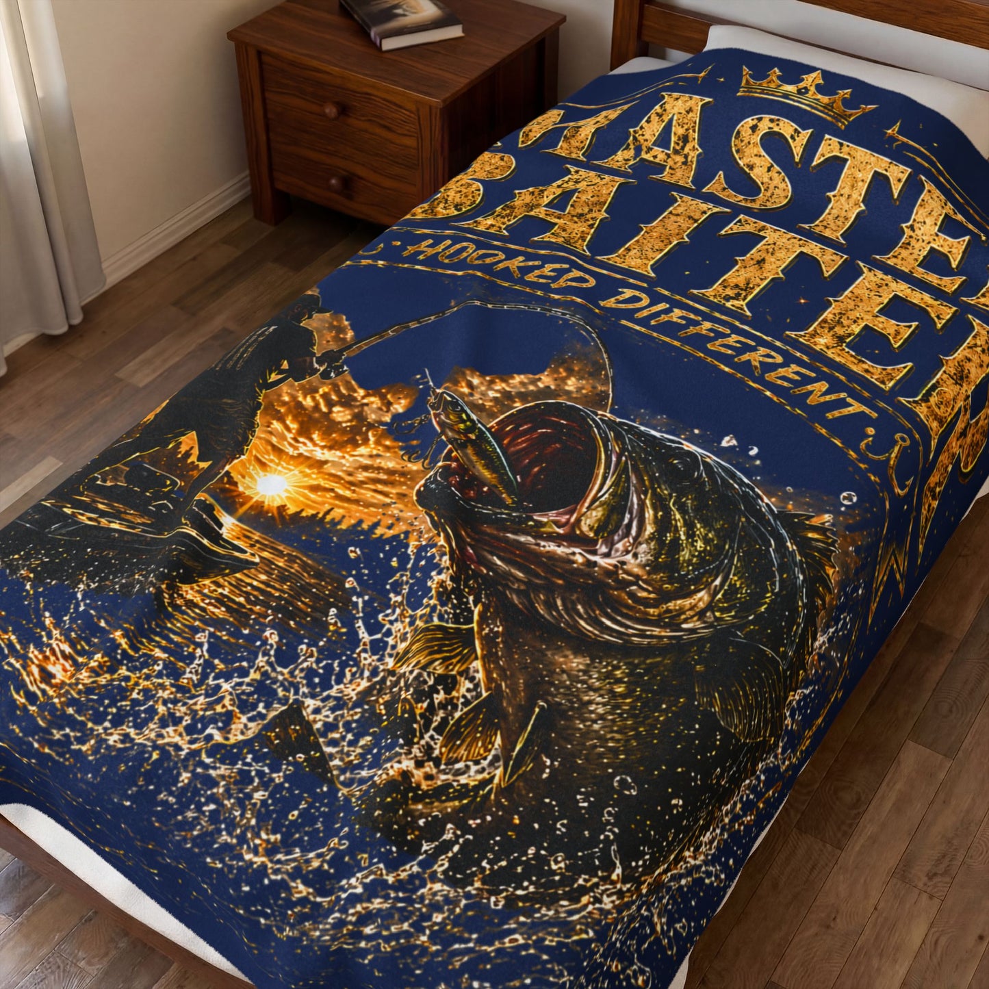 Master Baiter Fishing Velveteen Plush Blanket (Blue) – Funny Angler Gift