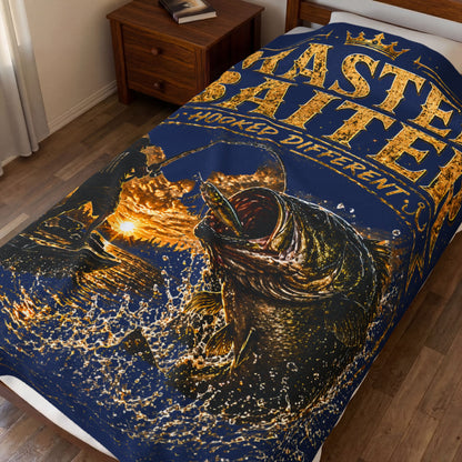 Master Baiter Fishing Velveteen Plush Blanket (Blue) – Funny Angler Gift