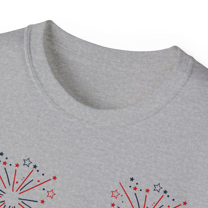 4th of July Fireworks Tee - "Happy 4th of July" Patriotic Cotton Shirt