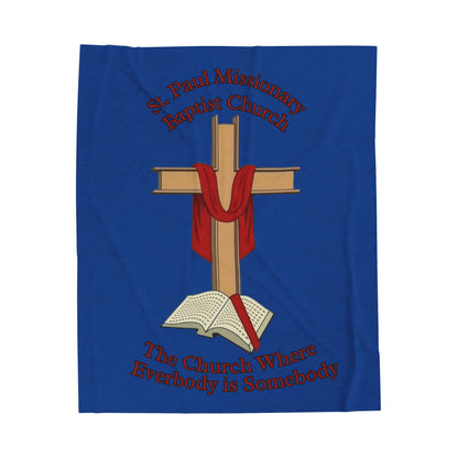 Church Cross Velveteen Plush Blanket – Dk Blue